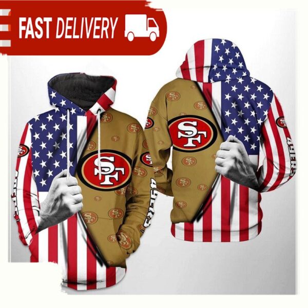 NFL San Francisco 49ers US Flag Team All Over Print Unisex Hoodie - available at - rugbyfanstore.com