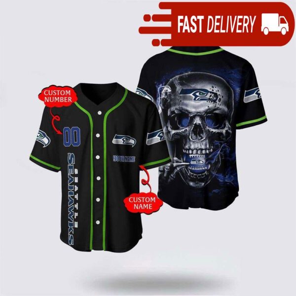 NFL Seattle Seahawks Baseball Jersey 3D Personalized Skull Shirt for Your Football Team - available at - rugbyfanstore.com