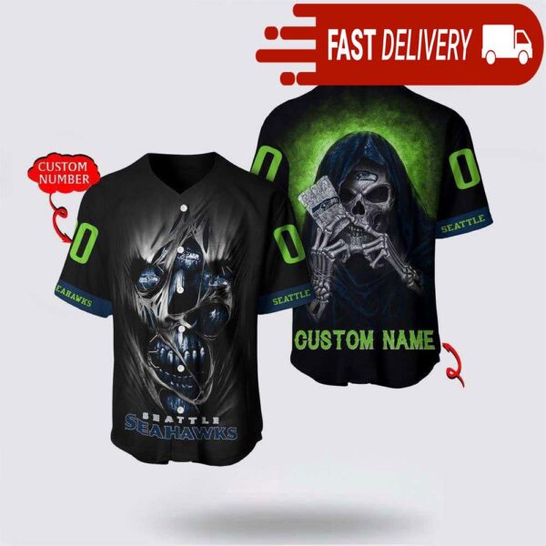 NFL Seattle Seahawks Baseball Jersey Alchemy Grim Reaper Design Your Own Shirt - available at - rugbyfanstore.com