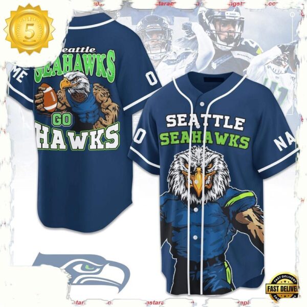 NFL Seattle Seahawks Go Hawks Custom Name Number Baseball Jersey - available at - rugbyfanstore.com