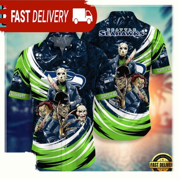 NFL Seattle Seahawks Halloween Horror Movies Hawaiian Shirt For Men Women - available at - rugbyfanstore.com