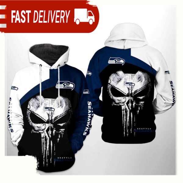 NFL Seattle Seahawks Skull Punisher Team All Over Print Unisex Hoodie - available at - rugbyfanstore.com