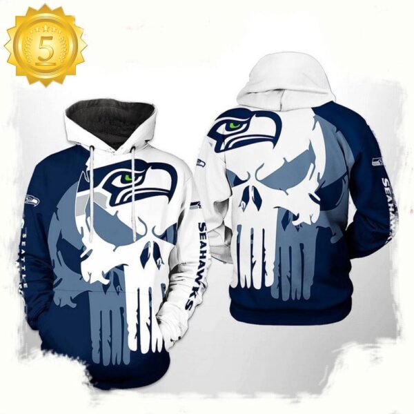 NFL Seattle Seahawks Team Skull All Over Print Unisex Hoodie - available at - rugbyfanstore.com