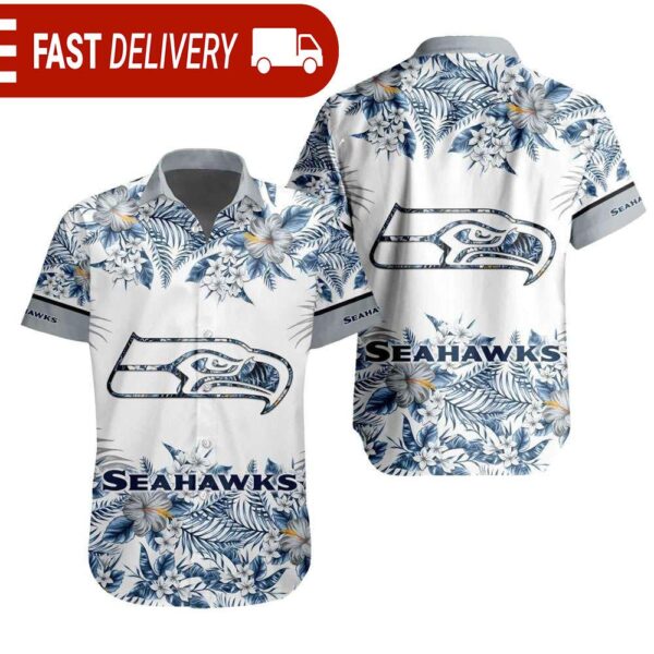 NFL Seattle Seahawks Tropical Floral Hibiscus Hawaiian Shirt - available at - rugbyfanstore.com