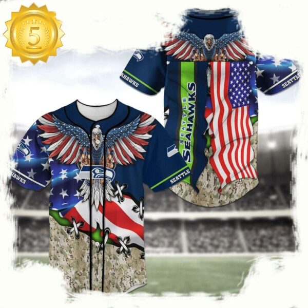 NFL Seattle Seahawks US Flag Eagle New Design Baseball Jersey Shirt - available at - rugbyfanstore.com