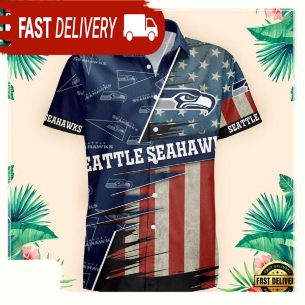 NFL Seattle Seahawks US Flag Pattern Hawaiian Shirt - available at - rugbyfanstore.com