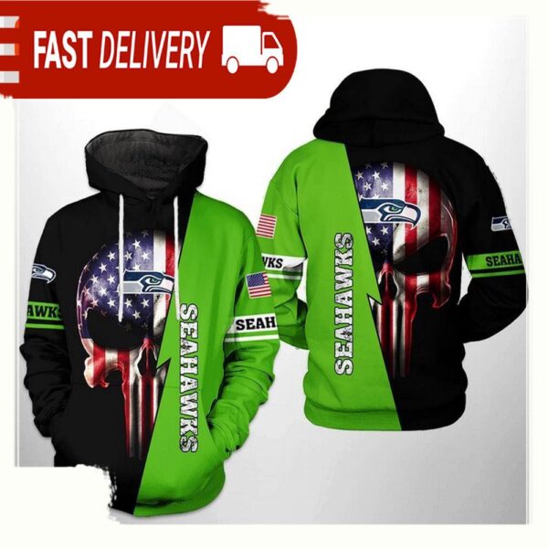 NFL Seattle Seahawks US Flag Skull Team All Over Print Unisex Hoodie - available at - rugbyfanstore.com