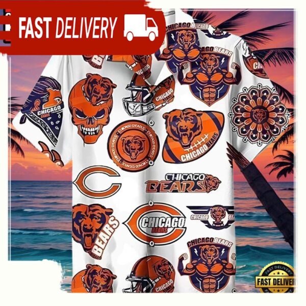 NFL Skull Pattern Chicago Bears Hawaiian Shirt Logo - available at - rugbyfanstore.com