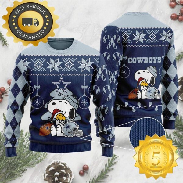 NFL Snoopy and Woodstock Dallas Cowboys Ugly Sweater Christmas Shirt - available at - rugbyfanstore.com