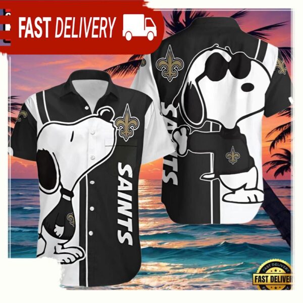 NFL Snoopy New Orleans Saints Hawaiian Shirt Black - available at - rugbyfanstore.com