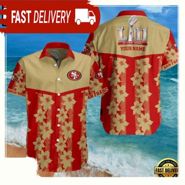 NFL Super Bowl LIV Commemorative San Francisco 49ers Custom Name Aloha Hawaiian Shirt - available at - rugbyfanstore.com