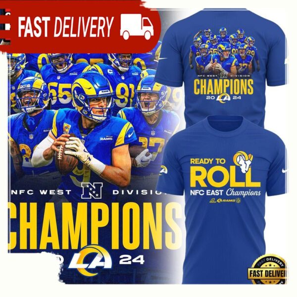 NFL Super Bowl Los Angeles Rams Ready To Roll NFC West Champions T Shirt - available at - rugbyfanstore.com