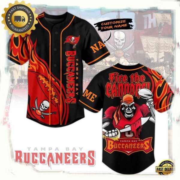 NFL Tampa Bay Buccaneers Fire the Cannons Custom Name Baseball Jersey - available at - rugbyfanstore.com