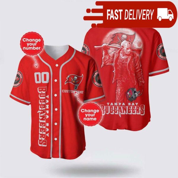 NFL Tampa Bay Buccaneers Jason Voorhees Custom Name Baseball Jersey 3D Horror Shirt - available at - rugbyfanstore.com