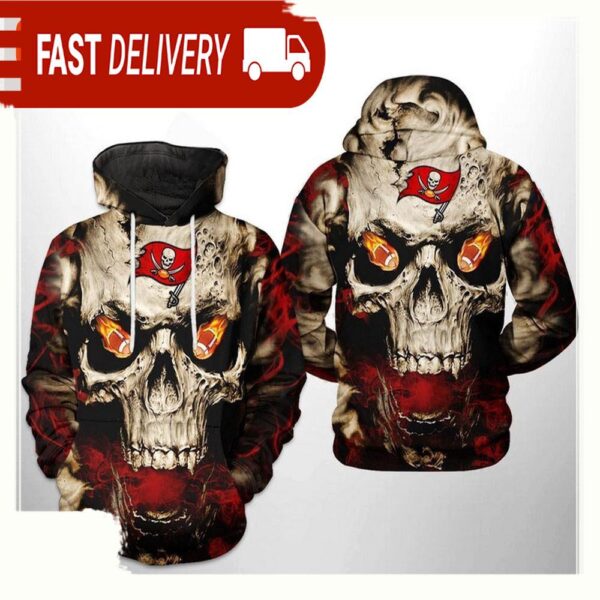 NFL Tampa Bay Buccaneers Skull Team All Over Print Unisex Hoodie - available at - rugbyfanstore.com