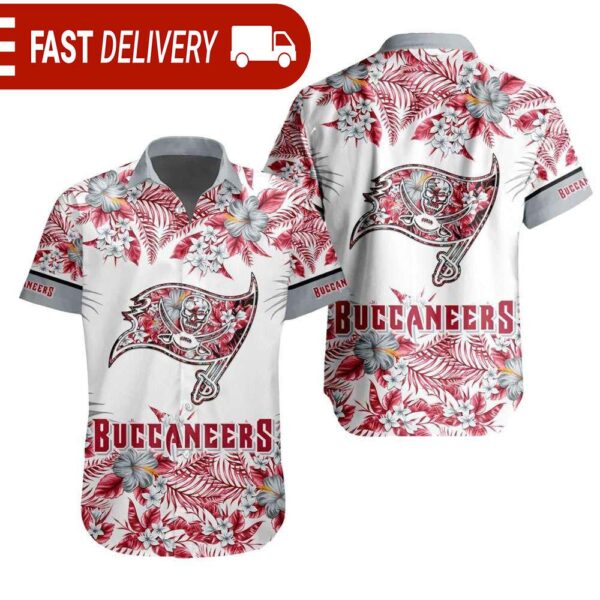 NFL Tampa Bay Buccaneers Tropical Floral Hibiscus Hawaiian Shirt - available at - rugbyfanstore.com