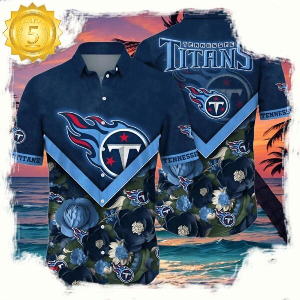 NFL Tennessee Titans Hawaiian Shirt Navy Blue Floral Paradise - available at - rugbyfanstore.com