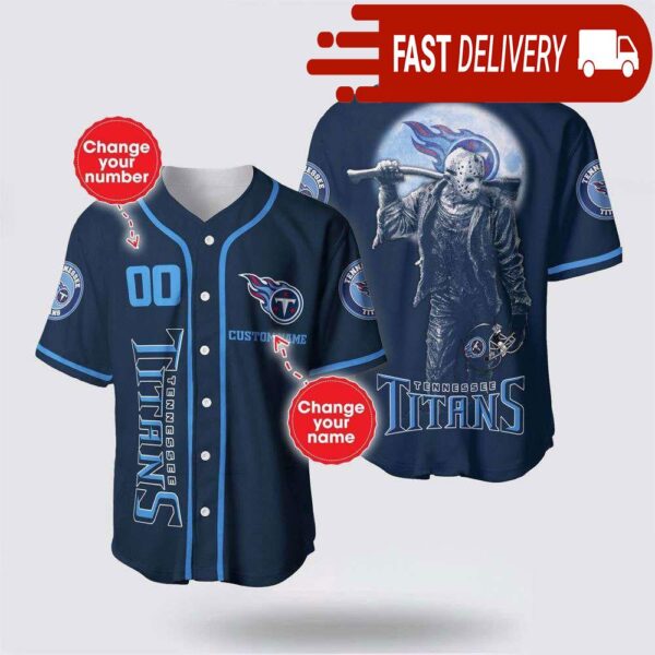 NFL Tennessee Titans Jason Voorhees Custom Name Baseball Jersey 3D Horror Shirt - available at - rugbyfanstore.com