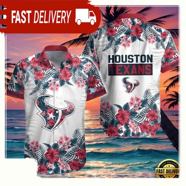 NFL Tropical Hibicus Houston Texans Hawaiian Shirt - available at - rugbyfanstore.com