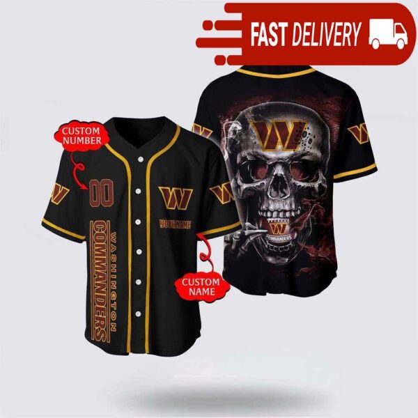 NFL Washington Commanders Baseball Jersey 3D Personalized Skull Shirt for Your Football Team - available at - rugbyfanstore.com