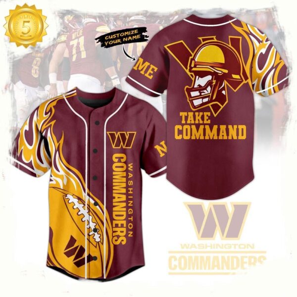 NFL Washington Commanders Mascot Logo Take Command Custom Name Baseball Jersey - available at - rugbyfanstore.com