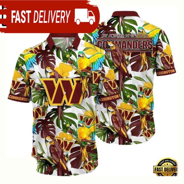 NFL Washington Commanders Parrots Tropical Flower Hawaiian Shirt For Men Women - available at - rugbyfanstore.com