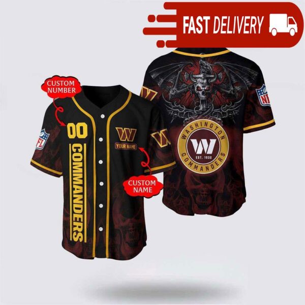 NFL Washington Commanders Personalized Baseball Jersey with Name and Number - available at - rugbyfanstore.com