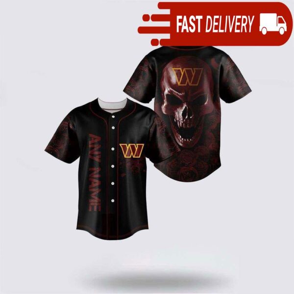 NFL Washington Commanders Skull Flower 3D Baseball Jersey Football Gift - available at - rugbyfanstore.com