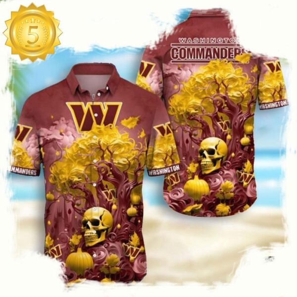 NFL Washington Commanders Skull Pumpkin Hawaiian Shirt For Men Women - available at - rugbyfanstore.com