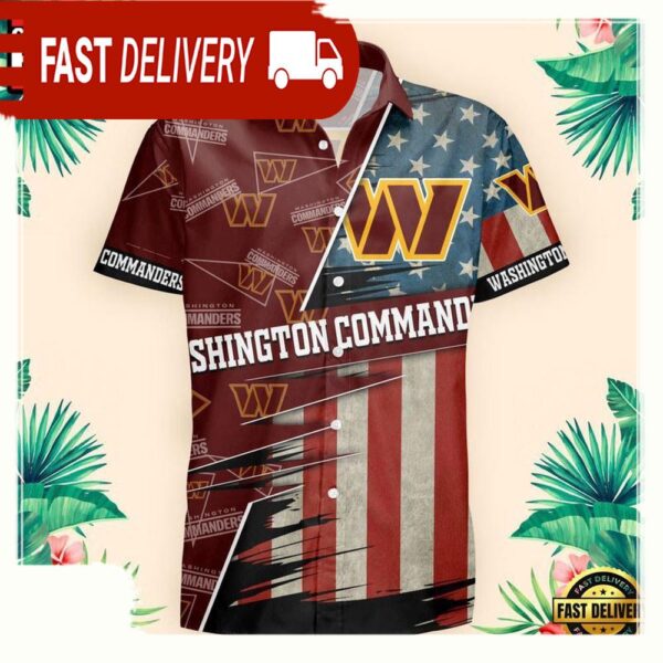 NFL Washington Commanders US Flag Pattern Hawaiian Shirt - available at - rugbyfanstore.com