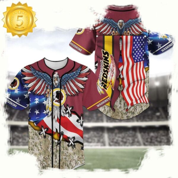 NFL Washington Redskins Eagle American Flag New Design Baseball Jersey Shirt - available at - rugbyfanstore.com