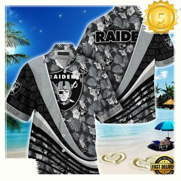 Oakland Raiders NFL Hawaii Shirt With Tropical Flower Pattern - available at - rugbyfanstore.com