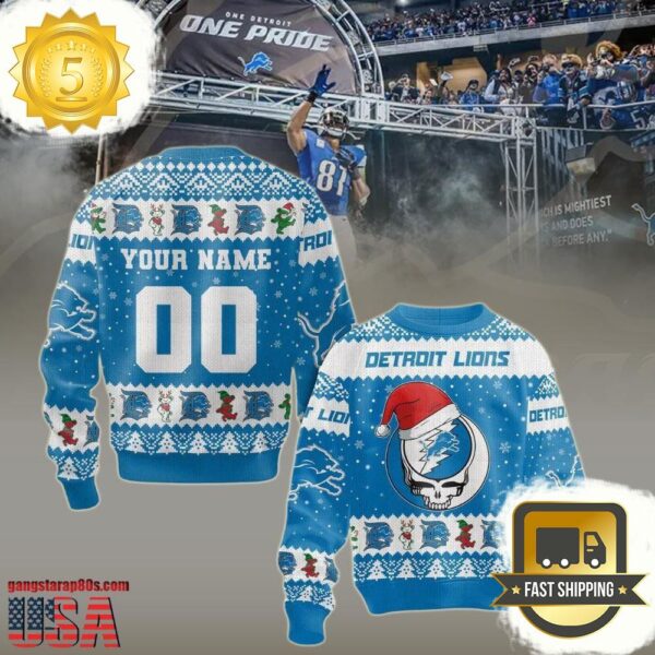 Personalized Detroit Lions NFL Grateful Dead Ugly Christmas Sweater - available at - rugbyfanstore.com