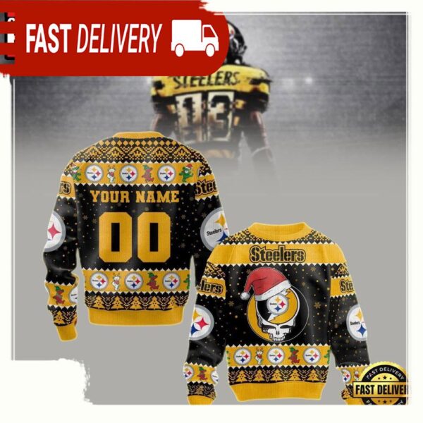 Personalized Pittsburgh Steelers Grateful Dead Christmas Ugly Sweater - available at - rugbyfanstore.com