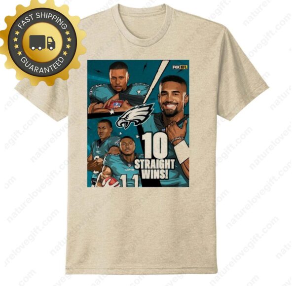 Philadelphia Eagles 10 Straight Wins Commemorative Jalen Hurts NFL Shirt - available at - rugbyfanstore.com