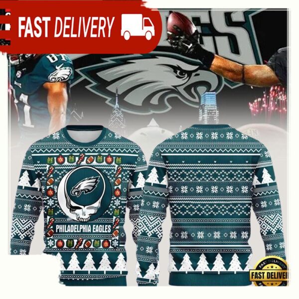 Philadelphia Eagles Grateful Dead Blue Color Ugly Christmas Sweater - available at - rugbyfanstore.com