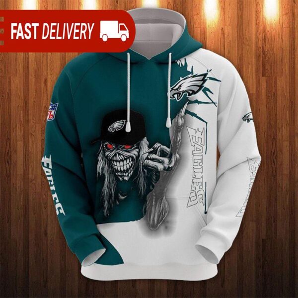 Philadelphia Eagles Long Hair Skull Halloween Hoodie NFL Gifts - available at - rugbyfanstore.com