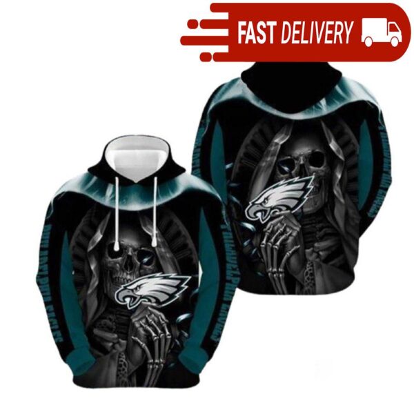 Philadelphia Eagles Skull Hold Logo NFL Hoodie Gifts for Fans - available at - rugbyfanstore.com