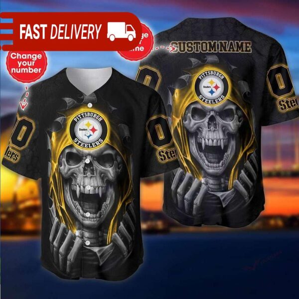 Pittsburgh Steelers Custom NFL Jersey Skull Personalized Baseball Jersey - available at - rugbyfanstore.com