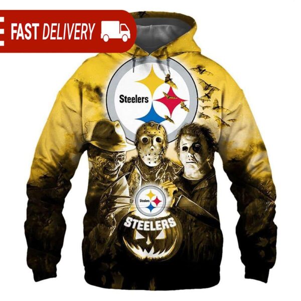 Pittsburgh Steelers Horror Night Freddy Jason Michael Myers Hoodie Halloween NFL Gifts - available at - rugbyfanstore.com