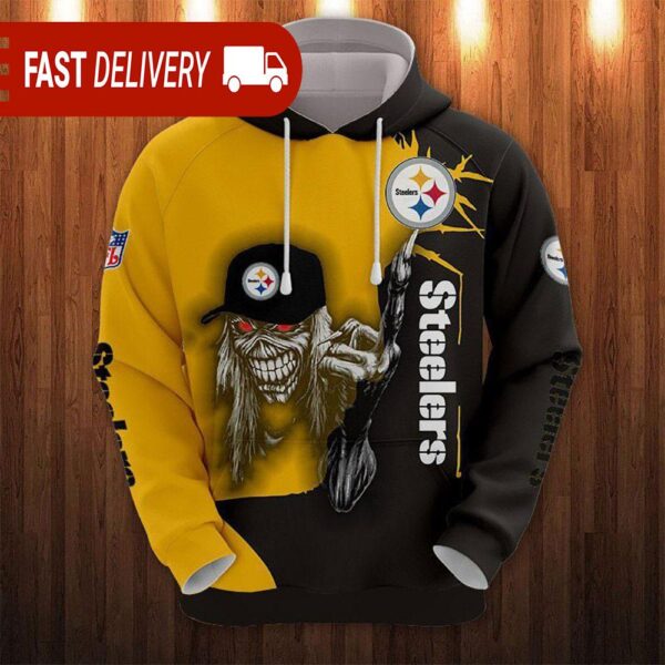 Pittsburgh Steelers Long Hair Skull Halloween Hoodie NFL Gifts - available at - rugbyfanstore.com