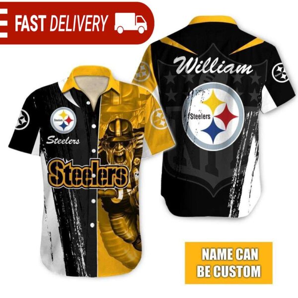 Pittsburgh Steelers Mascot Personalized NFL Hawaiian Shirt - available at - rugbyfanstore.com