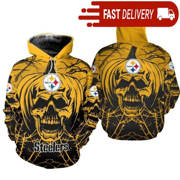 Pittsburgh Steelers Pumpkin Skull 3D Halloween Hoodie Best NFL Gifts for Fans - available at - rugbyfanstore.com