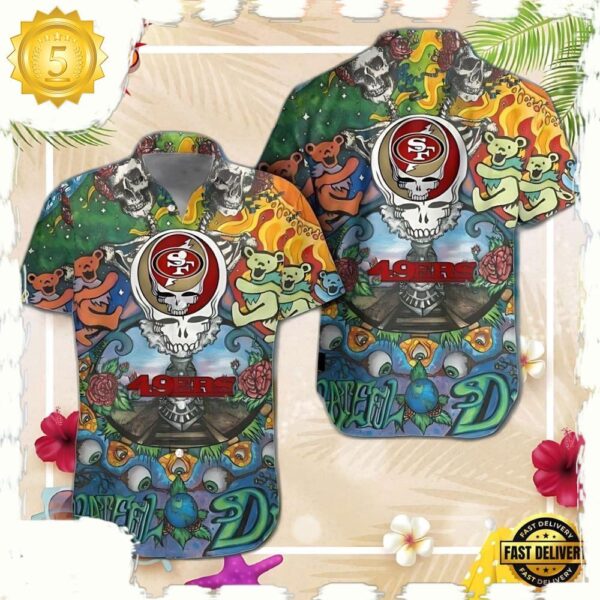 San Francisco 49ers Grateful Dead NFL Unisex Hawaiian Shirt - available at - rugbyfanstore.com