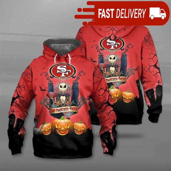 San Francisco 49ers Jack Skellington Halloween NFL Hoodie Gifts for Fans - available at - rugbyfanstore.com