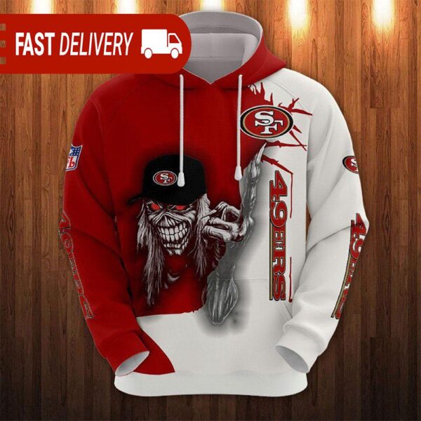 San Francisco 49ers Long Hair Skull Halloween Hoodie NFL Gifts - available at - rugbyfanstore.com