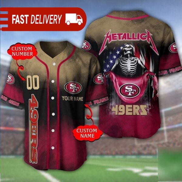 San Francisco 49ers Metallica Skull American Flag Personalized NFL Jersey - available at - rugbyfanstore.com