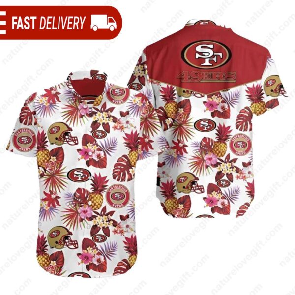 San Francisco 49ers Pineapple Tropical Floral NFL Hawaiian Shirt - available at - rugbyfanstore.com