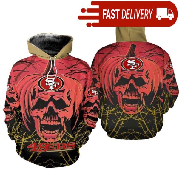 San Francisco 49ers Pumpkin Skull 3D Halloween Hoodie Best NFL Gifts for Fans - available at - rugbyfanstore.com