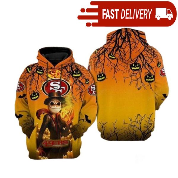 San Francisco 49Ers Skellington Halloween NFL Hoodie Gifts for Fans - available at - rugbyfanstore.com